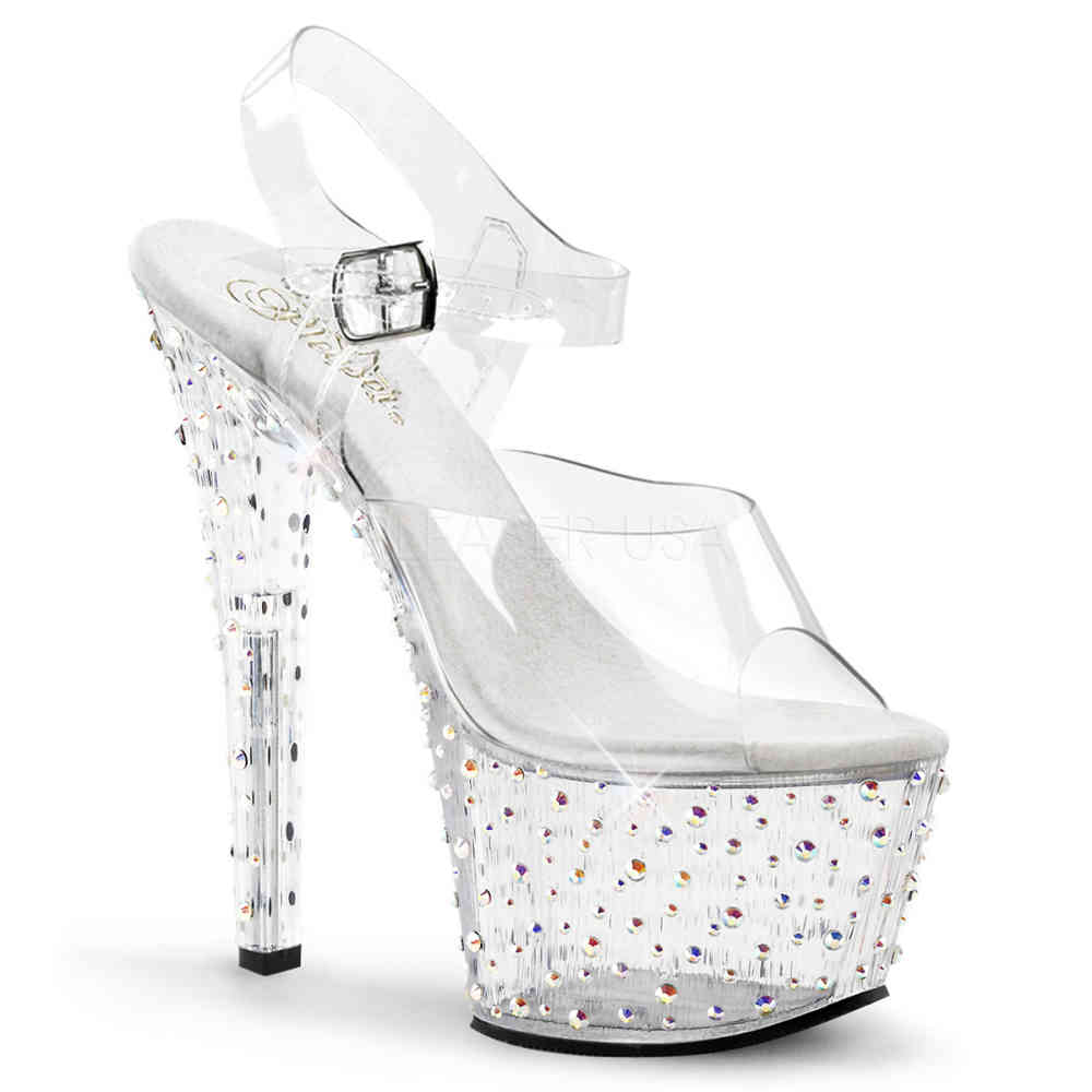 Pleaser - STARDANCE708 Sandaal met enkelband, Paaldans schoenen - Paaldans schoenen - Transparant